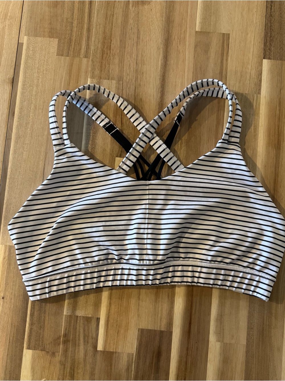 Striped White & Black Crisscross Back Women's Swim Top/ Sports Bra- size XL